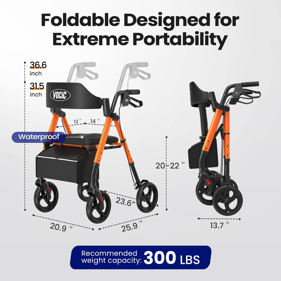 Z21 Ergonomic Foldable 4-Wheel Rollator Walker