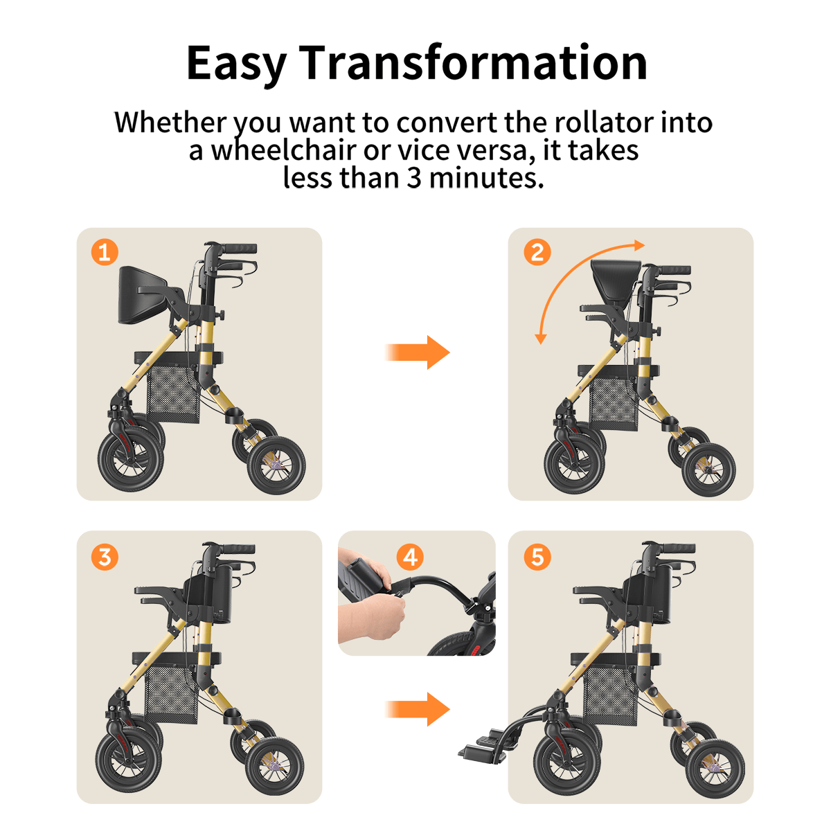 Z51 Shift Combo 2 In 1 Rollator - Transport Chair Walker